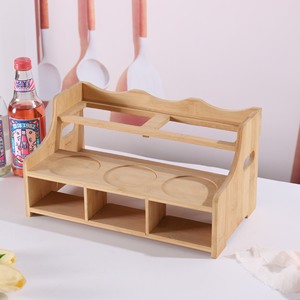 Étagère à épices en bois à double niveau, organisateur de rangement pour la cuisine, porte-bouteilles à condiments, couleur bois naturel, utilisation sur le bureau - Product Image 1