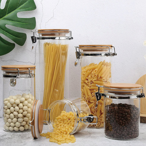Conteneurs en verre Reihey Bocaux de cuisine mignons Bocaux de stockage en verre hermétique Stockage hermétique des aliments avec couvercles en bambou pour pots à épices à biscuits - Product Image 5