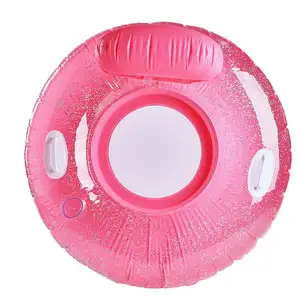 热卖户外夏季湖滨粉色蓝色充气聚氯乙烯泳池浮椅浮球休息室带闪光手柄