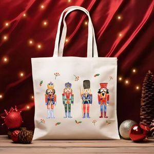 Keymay Custom Printed Cotton Canvas Large Christmas Holiday Gift Tote Bags Eco-friendly Portable <b>Open</b> Shoulder Shopping Bags - Product Image 1