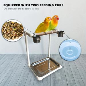 حامل جثم ببغاء قابل للتعديل مع أكواب تغذية رف تدريب طائر متنقل من كلوريد البولي فينيل متين للطيور الصغيرة إلى الكبيرة - Product Image 2