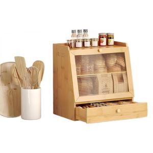 Jianhao Bamboo Bread Box With Drawer <b>Acrylic</b> Door Kitchen <b>Storage</b> <b>Container</b> For Countertop Use - Product Image 1