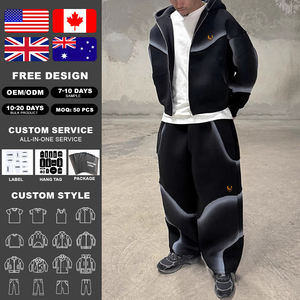 Ensemble survêtement polaire KIingSen pour homme, broderie 3D, coupe et couture, respirant, avec sweat à capuche zippé et pantalon ample, style streetwear hiver, 440g, motif - Product Image 1