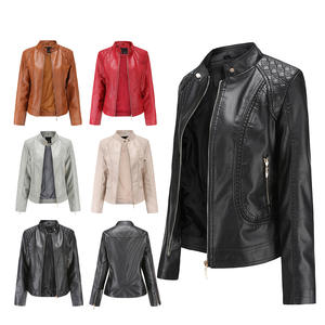 Nouvelle veste en cuir femmes printemps automne <span class=keywords><strong>OL</strong></span> col montant moteur motard manteau Pu vêtements d'extérieur automne veste noir rouge femme grande taille Blazer - Product Image 2