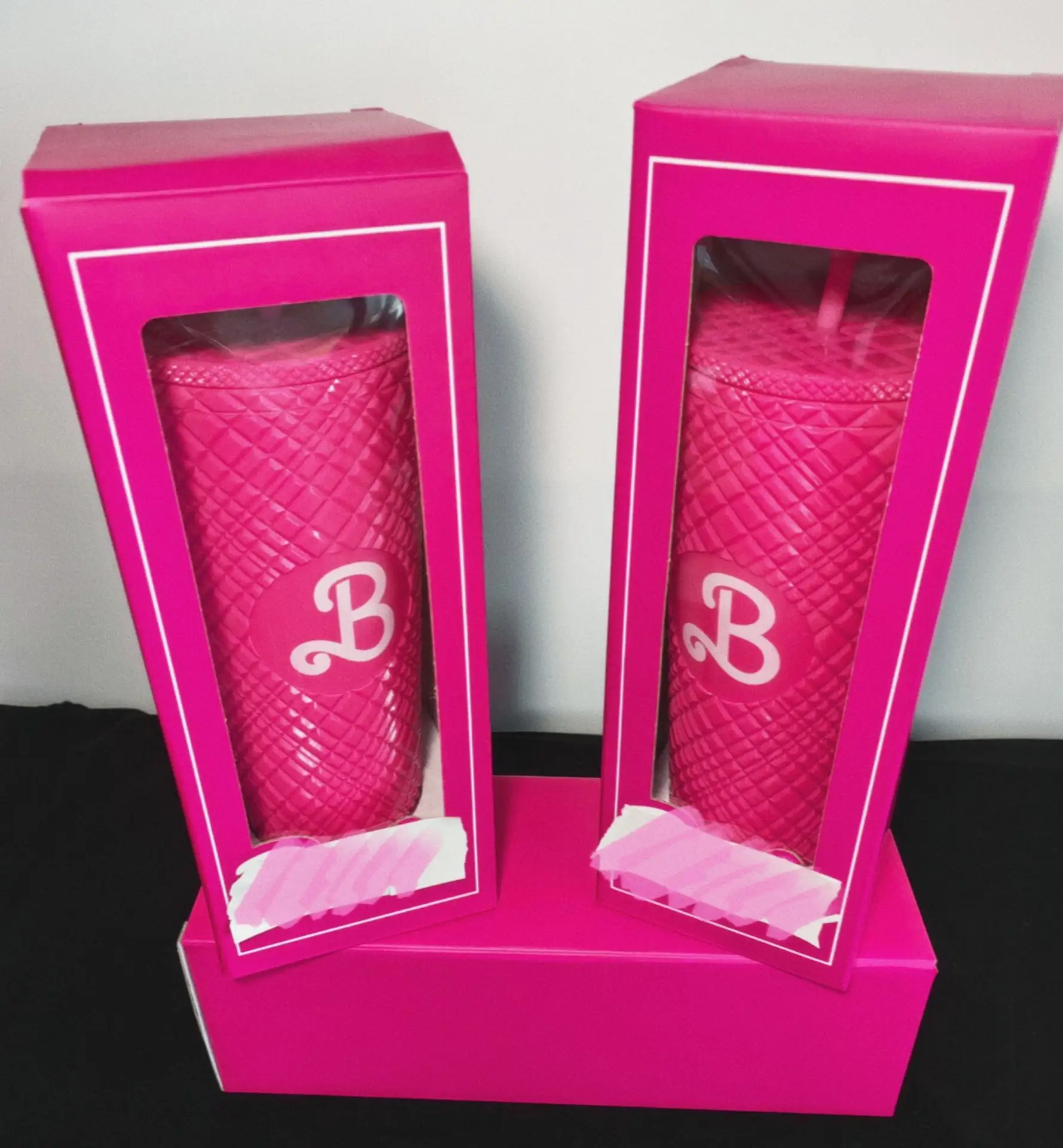 New Diamond Matte Barbie Pink Studded Tumbler Straw Coffee Cup
