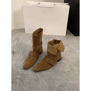 Bottes mi-mollet pour femmes, chaussures en daim épaisses de créateur, bottes Chelsea printemps 2026, nouvelle tendance, bottes gothiques de marche, chaussures féminines à la mode - Product Image 5