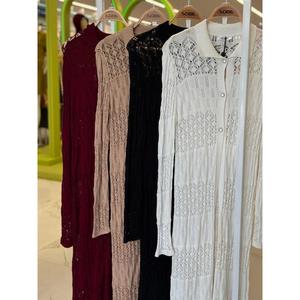 Cardigan long ajouré en maille Bridget pour femme, décontracté, transparent, noir - Product Image 3