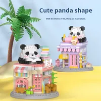 Kit de mini briques de librairie Panda mignon - Assemblage DIY, blocs de construction de vue de rue, jouet éducatif de décoration pour adolescents