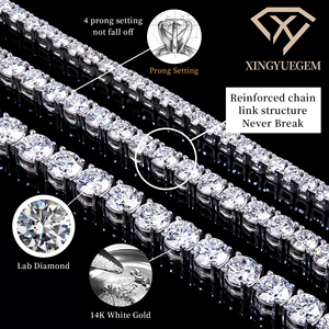 공장 직송 남성 여성 주얼리 힙합 아이스드 아웃 리얼 솔리드 14k 화이트 골드 VVS 라운드 랩그로운 다이아몬드 테니스 체인 팔찌 - Product Image 2