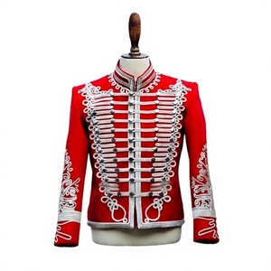 Uniforme d'hiver formel pour homme, rouge vintage, à col montant, double boutonnage, avec garniture brodée cordonnée sur le devant, imperméable et respirant - Product Image 1