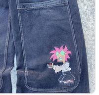 Pantalon en jean vintage Y2K brodé graffiti, coupe ample, jambe large, streetwear rétro, denim, 15 ans d'expérience OEM, échantillons de haute qualité