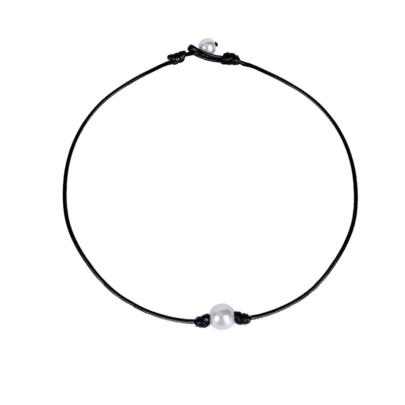 Two pearl black cord necklace