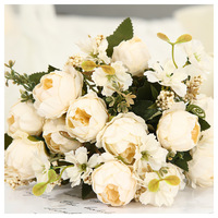 Künstliche Pfingstrosen-Blumensträuße für Hochzeit, Valentinstag, Heimdekoration, Beflockte Feuchtigkeitsspendende Textur für Innen/Außen, Abschlussfeier