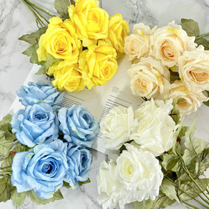 Bouquet de roses artificielles Diana Rose à 5 têtes pour mariage, décoration intérieure, fleurs en tissu tressé - Product Image 2