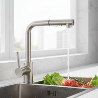 Robinet de cuisine moderne personnalisé en acier inoxydable à poignée unique, avec valve thermostatique, noyau en céramique, finition chromée, montage sur plan, douchette extractible