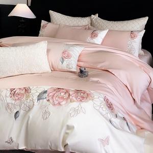 Ensemble de quatre pièces en satin de coton pur moderne de <span class=keywords><strong>luxe</strong></span> léger literie toutes saisons 200TC nombre de fils personnalisable certifié Oeko-Tex - Product Image 1