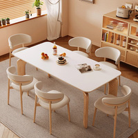 Table à manger GEDO Cream Wind Rock Board, style moderne et simple, en bois de frêne massif, carrée, de style nordique, pour 4 personnes
