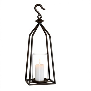 Lanterne à bougie en fer antique, couleur noire, à suspendre ou à poser au sol, décoration d'intérieur, lanterne résistante à la chaleur pour les mariages et les fêtes - Product Image 1