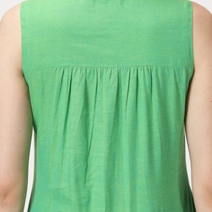 เดรสผ้าฝ้ายลินินทอลายธรรมชาติ ทรงโอเวอร์ไซส์ คอโอ แขนกุด จับจีบ แต่งระบาย  ความยาวปานกลาง สำหรับฤดูร้อน ผู้หญิง แฟชั่น - Product Image 5