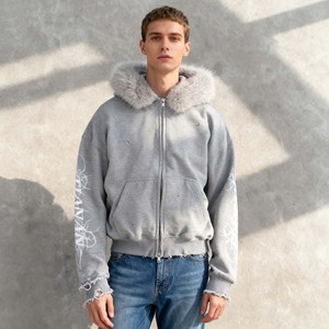 2025 Trending Streetwear Zip up Cropped Flared Sweatpants and Hoodie <strong>Tracksuit</strong> Sets Custom Printed Fur Collar Sweatsuit - Product Image 4