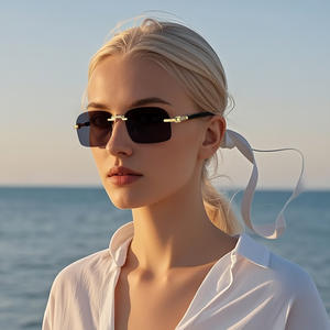 Lunettes de soleil carrées sans monture en métal unisexe, verres PC UV400, type 3, pare-soleil, couleur noire, numéro de pièce 7715 - Product Image 3