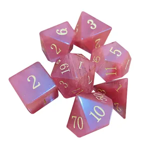 ENGRAVED Strawberry Quartz Dungeons Dragons DND RPG 7 piece PRG gemstone dice set