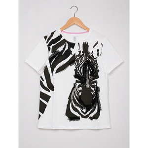 Camiseta Blanca con Estampado de Cebra para Mujer, Manga Corta, Informal, con Detalle de Volantes, para el Verano - Product Image 1