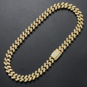 Collar Cubano de Cadena Baguette, Chapado en Rodio y Oro, Estilo Europeo Americano para Hombre, Regalo - Product Image 6