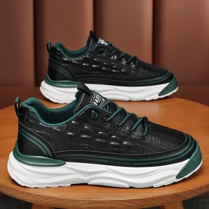 Chaussures de sport décontractées pour hommes, blanches unies, à lacets, bout pointu, semelle épaisse, tendance automne-hiver, en cuir synthétique, chaudes et robustes - Product Image 2