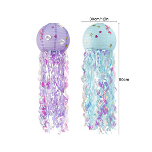 ชุดตกแต่งงานวันเกิดเด็ก DAMAI ลายเมอร์เมดและแมงกะพรุน พร้อมโคมไฟกระดาษแขวนประดับ พู่ห้อย แบนเนอร์ ตัวตกแต่งหน้าเค้ก - Product Image 5