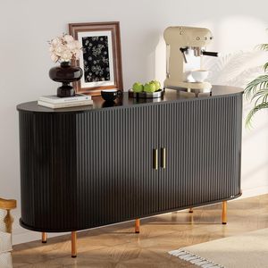 Buffet moderne à côtés cannelés avec rangement, table <span class=keywords><strong>console</strong></span> multifonctionnelle pour salon, <span class=keywords><strong>bar</strong></span> à café, porte en bois massif - Product Image 1