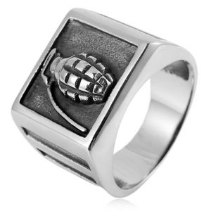 yunnique Men's <b>Titanium</b> Steel <b>Ring</b> Silver Color Grenade Design Geometric Shape Fashion Jewelry Gift Occasion - Product Image 1