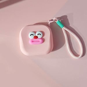 Funny Face Square Silicone Mini Storage Bag, Portable Zipper Earphone Coin PurseWith <b>Braided</b> Rope - Product Image 4