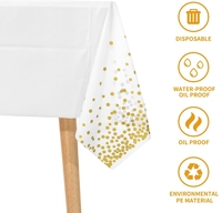 Nappe en plastique 54 "X 108" pour Thanksgiving Anniversaire Couverture de table de mariage de Noël avec motif blanc et or