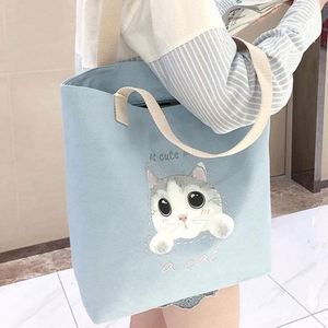 Ins Style Korean Summer Cute Handbag Vertical Environmental Bag Customized Cute Cat Pattern <b>Large</b> Capacity Original Canvas Bag - Product Image 3