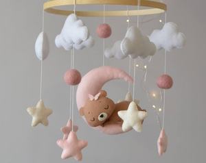 CPC CE fait main ours <span class=keywords><strong>boule</strong></span> souple jouets suspendus safari musical pépinière holz lit feutre berceau coran bébé mobiles avec cadre - Product Image 3