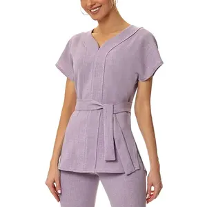 Scustom Cotton /Polyester Custom Spa Uniforms Women Beauty Salon Tunice Tops Uniforms for Spa