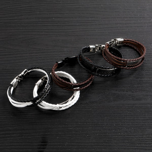 Customized Name <b>Mens</b> Jewelry Engraved Laser LOGO Multilayers Woven Leather Bracelet for <b>Men</b> - Product Image 4