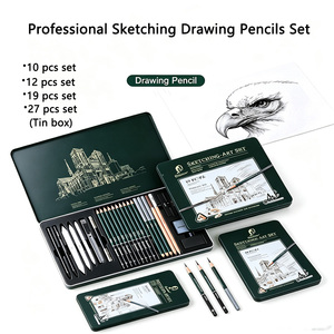 Set Professionale di Matite da Disegno 10/12/19/27 Pezzi in Scatola di Latta, Kit Artistico con Carboncino Senza <span class=keywords><strong>Legno</strong></span> e <span class=keywords><strong>Legno</strong></span> di Pioppo Morbido - Product Image 2