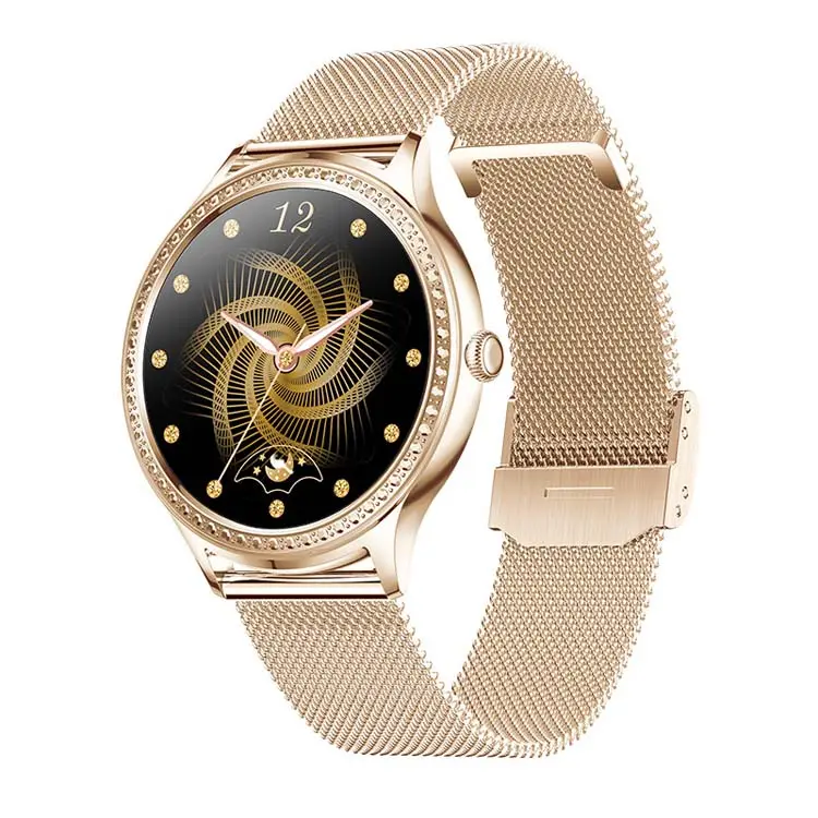 Vrouwelijke Vrouwen 1.32 Inch Ronde Smart Horloge Hartslag Body Temp Gezondheid Monitoring AK35 Smart Sport Armband Stappenteller Smartwatch