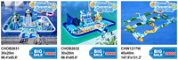 Structure gonflable à thème ferme avec toboggan aquatique vache, parcours maison de maïs, château gonflable, aire de jeux, aire d'escalade, pour fêtes promotionnelles et usage commercial