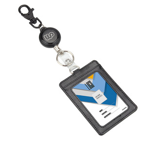 Leather <b>ID</b> card <b>holder</b>, name tag, multi-functional card <b>holder</b>, easy-pull buckle retractable employee <b>ID</b> tag, logo printing - Product Image 3