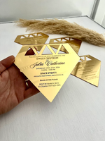 Carte-cadeau de mariage de diamant de fiançailles d'invité rustique, invitation de miroir de mariage, carte d'invitation acrylique