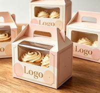 Boîte à cupcakes personnalisée biodégradable rose à pois avec fenêtre transparente et impression personnalisée pour emballage de gâteaux