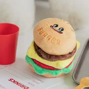 2022 Grosir Kustom Kimbab Unik Pie Boneka Besar Bentuk Burger Berbunyi Hamburger Menutupi dan Mencari Boneka Mainan Anjing Mewah Makanan