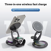 Station de charge magnétique sans fil 3 en 1 avec écouteur en métal pliable à charge rapide 15W pour iPhone 15 et Apple Watch