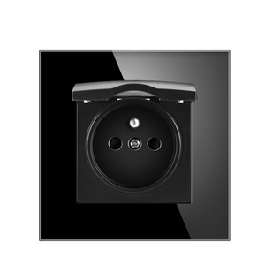 Prise murale étanche française avec panneau en verre trempé IP44, boîtier de montage rond, 230 V, mise à la terre standard, anti-effraction - Product Image 2