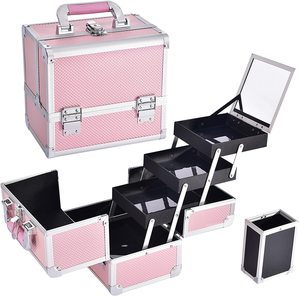 Boîte à maquillage portable en aluminium avec miroir, grande capacité, étanche, pour rangement <span class=keywords><strong>de</strong></span> cosmétiques et <span class=keywords><strong>de</strong></span> matériel <span class=keywords><strong>de</strong></span> nail art, vente en gros - Product Image 6