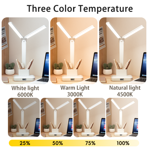 Lámpara de Escritorio LED Moderna de Doble Cabezal, Plegable, con Protección Ocular, Control Táctil, Luz de Lectura, Reloj Digital, 3 Modos de Color, Recargable, <span class=keywords><strong>para</strong></span> Estudio - Product Image 3