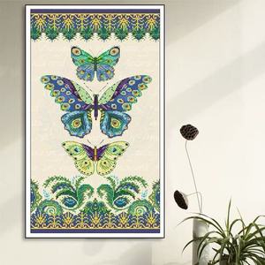 Kit de broderie au point de croix DIY, motif trois papillons paons, bordure ornementale, style <span class=keywords><strong>Art</strong></span> <span class=keywords><strong>Nouveau</strong></span> Bohème, pour décoration artistique de salon - Product Image 1